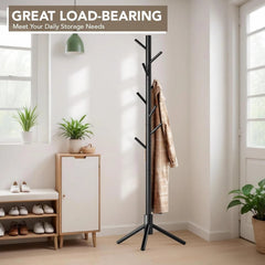 Wooden Tree Coat Rack Stand,Sturdy Freestanding Coat Rack with 8 Hooks 07FC0E-D4 - KOEEK
