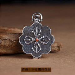 Lotus Eight Treasures Six Syllable Mantra Openable Amulet Box Ethnic Necklace 07FC0E-D4 - KOEEK