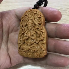 Natural Sandalwood Thousand-hand Guanyin Pendant Amulet Buddha Plaque Necklace 07FC0E-D4 - KOEEK