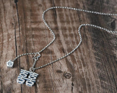 "Xi" Pendant Necklace Double Happiness Long Sweater Chain Silver Plated Vintage 07FC0E-D4 - KOEEK