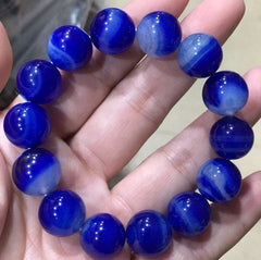 Blue Amber Bead Bracelet 20mm Round Unisex Jewelry Hand String Vintage Gift 07FC0E-D4 - KOEEK