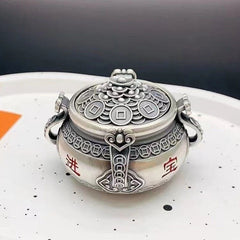 Chinese Style Silver Plated Treasure Bowl Handheld Rotating Tea Pet Pendant 07FC0E-D4 - KOEEK
