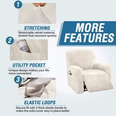 Velvet Stretch Recliner Couch Covers 4-Pieces Style Recliner Chair Covers 07FC0E-D4 - KOEEK