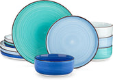 Bonita Blue Dinnerware Set, 4 Person Plate and Bowl Set, 12 Piece Stoare Set 07FC0E-D4 - KOEEK