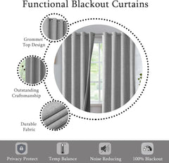 Total Blackout Bedroom Window Curtains Linen Textured Blackout, 2 Panels,Grey 07FC0E-D4 - KOEEK