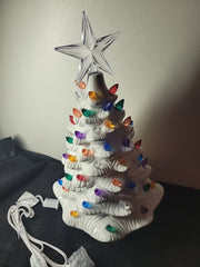 WHITE CERAMIC CHRISTMAS TREE WITH MULTI COLOR LIGHTS UP 15" Tall WHITE - KOEEK