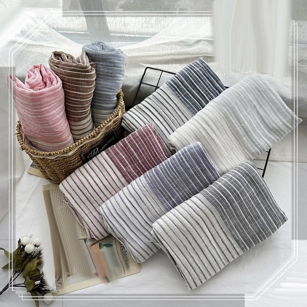 Cotton Linen Scarf Women Striped Shawls Headwaps Men's Scarf Muslim Head Scarves 07FC0E-D4 - KOEEK