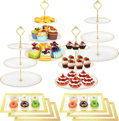 3 Tier Cupcake Stands, Plastic Trays,Cake Platters Includes 6 pcs Pastry Trays 07FC0E-D4 - KOEEK