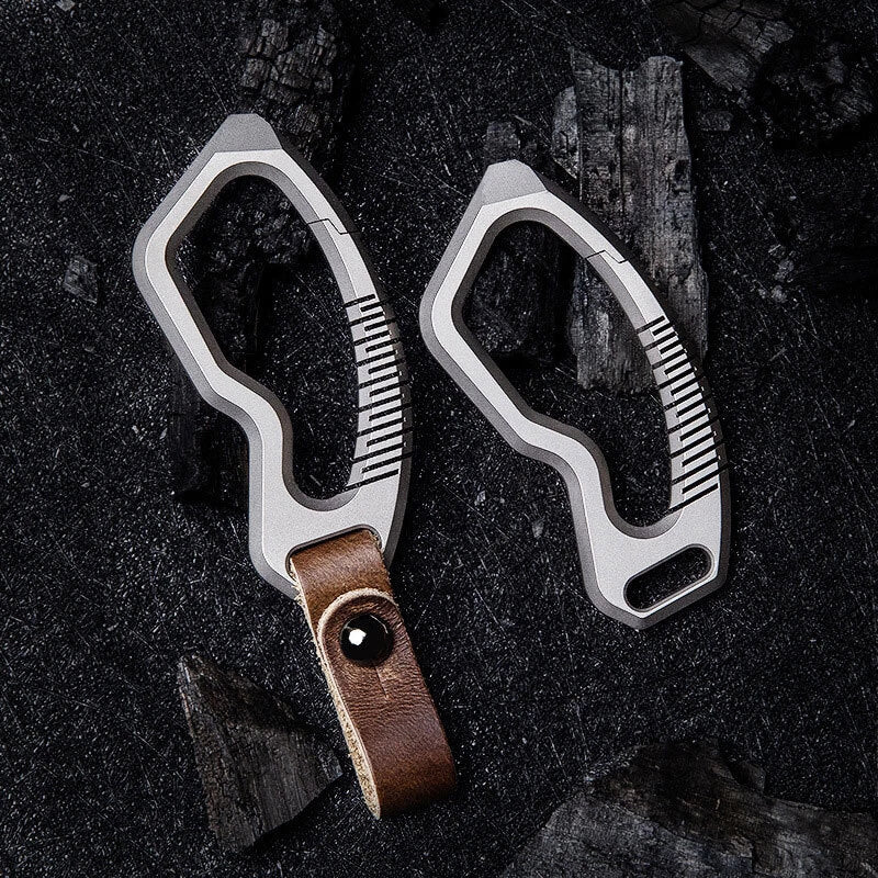Titanium Alloy + Leather Keychain Carabiner Removable Pendant EDC Crowbar Tool EDC - KOEEK