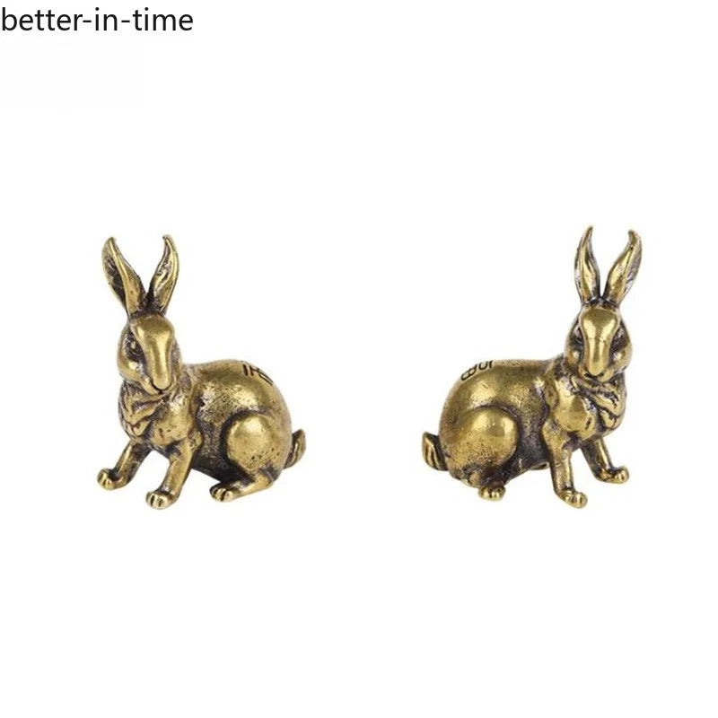 1 Pair Retro Brass Little Luck Rabbit Statue Ornament Carved Tea Pet Decoration 07FC0E-D4 - KOEEK