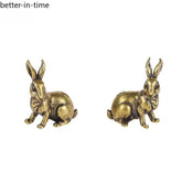 1 Pair Retro Brass Little Luck Rabbit Statue Ornament Carved Tea Pet Decoration 07FC0E-D4 - KOEEK