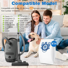 14 Pack 3D Airclean GN Vacuum Bags Compatible with Miele Classic C1, Complete 07FC0E-D4 - KOEEK