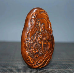 Exquisitely Boxwood HandCarved Ksitigarbha Bodhisattva Board Pendant Statue 07FC0E-D4 - KOEEK