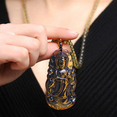Dominican Blue Resin Guanyin Pendant Necklace Natural Resin Jewelry For Women 07FC0E-D4 - KOEEK