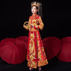 Chinese Hanfu Traditional Costume Wedding Bridal Dress Women Phoenix Embroidery 07FC0E-D4 - KOEEK