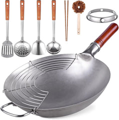 Carbon Steel Frying Pan Traditional Handmade - Chinese Frying Pan Set 07FC0E-D4 - KOEEK