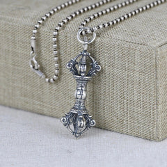 Real 925 Sterling Silver Buddhist Blessing Vajra Pendant 1.73inch L 07FC0E-D4 - KOEEK
