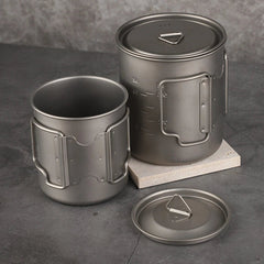 Titanium 420ml 750ml Pot Set With Foldable Handle - Outdoor Camping Cup Bowl Pot 07FC0E-D4 - KOEEK