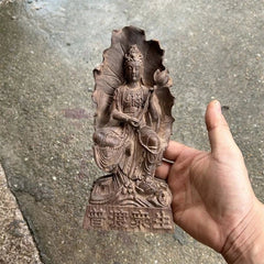 20cm Vietnamese Agarwood Carved Lotus Guanyin Statue Wooden Home Altar 07FC0E-D4 - KOEEK