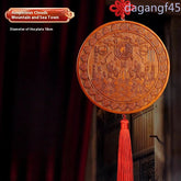 18CM Exquisite Kirin Peach Wood Xiangyun Shanhai Town Pendant Bagua Mirror 07FC0E-D4 - KOEEK