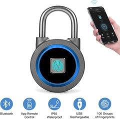 Fingerprint Padlock, Bluetooth Lock, Mobile APP, Smart Padlock, Waterproof, Blue 07FC0E-D4 - KOEEK