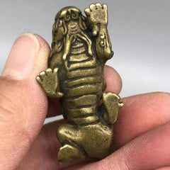 Vintage Solid Brass Qilin Mini Desktop Feng Shui Ornament Beast 07FC0E-D4 - KOEEK
