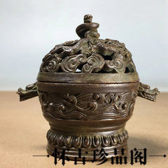 Chinese Double Dragon Incense Burner With Lid Tea Ceremony Home Decor 07FC0E-D4 - KOEEK