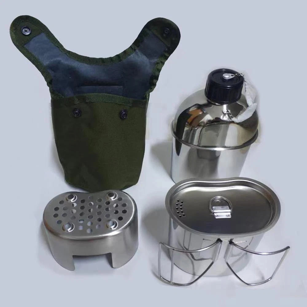 US Military Canteen Wire Handle Cup Stove Outdoor Camping Mess Kit 3 Piece Set 07FC0E-D4 - KOEEK