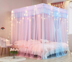 Rainbow Canopy Bed Curtains with Lights - Princess Bed Canopy for Girls 07FC0E-D4 - KOEEK