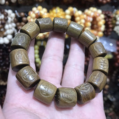 Green Sandalwood Bracelet 20mm Beads Six Syllable Mantra Mala Agarwood Beads 07FC0E-D4 - KOEEK