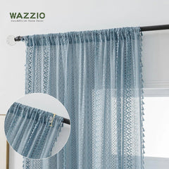 2 cotton sheer slate blue curtains, 63 inches long 07FC0E-D4 - KOEEK