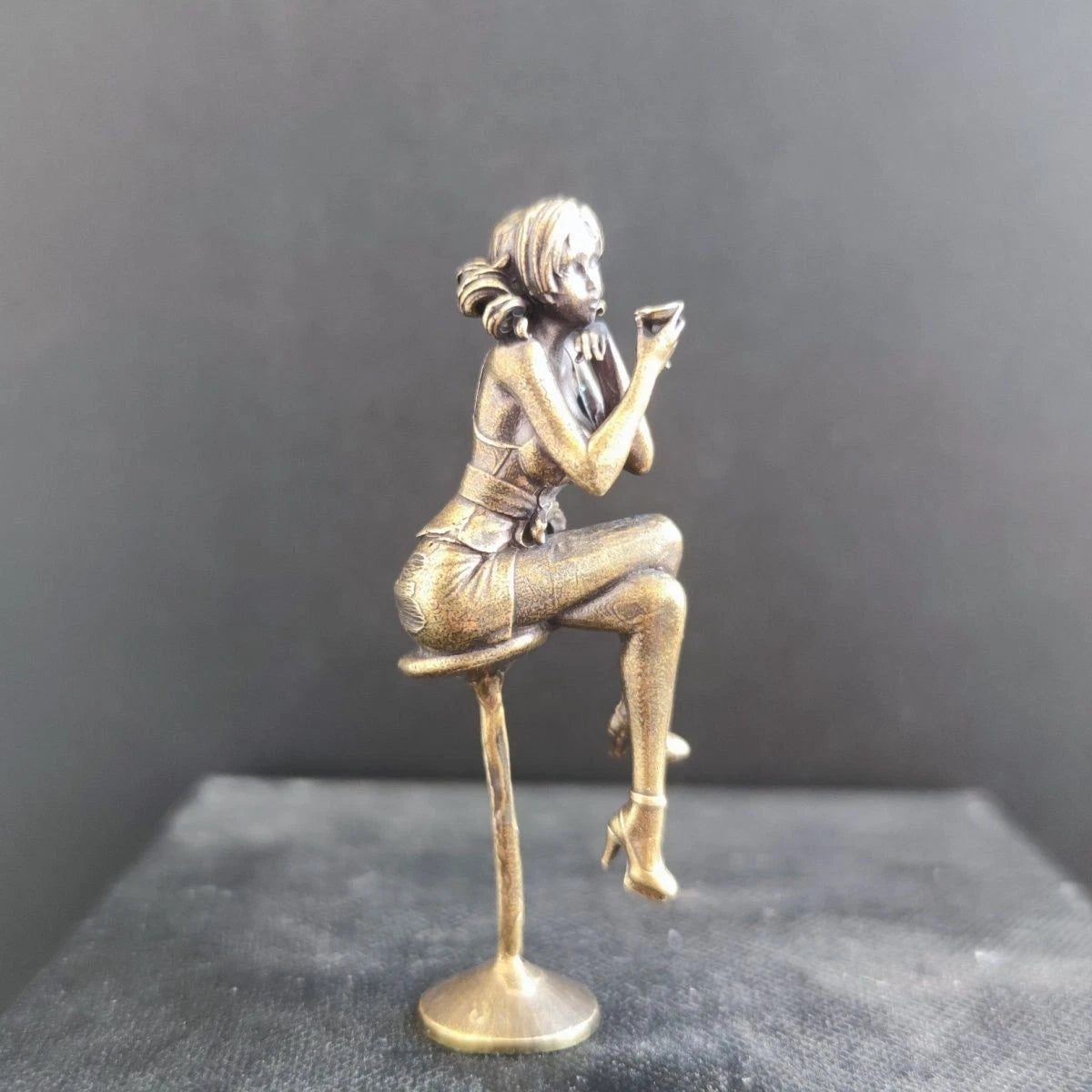 64mm Brass Bar Chair Girl Statue Hot Beauty Model Artwork Collection Toy Decor 07FC0E-D4 - KOEEK