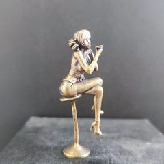 64mm Brass Bar Chair Girl Statue Hot Beauty Model Artwork Collection Toy Decor 07FC0E-D4 - KOEEK