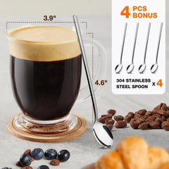 Glass Coffee Mugs Set of 4, Clear Large Coffee Mug 15 Oz With Handles 07FC0E-D4 - KOEEK