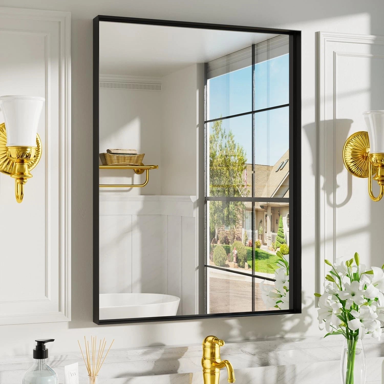 Black Vanity Wall Mirror, 22x 30 Inch Rectangular Bathroom Mirrors for Over Sink 07FC0E-D4 - KOEEK
