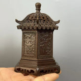 Chinese Brass Incense Burner Pagoda Style Hollow Design Antique Home Decor 07FC0E-D4 - KOEEK
