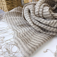 Mens Flax Linen Scarf Khaki Stripe Breathable Neckerchief Stole Bandana 07FC0E-D4 - KOEEK