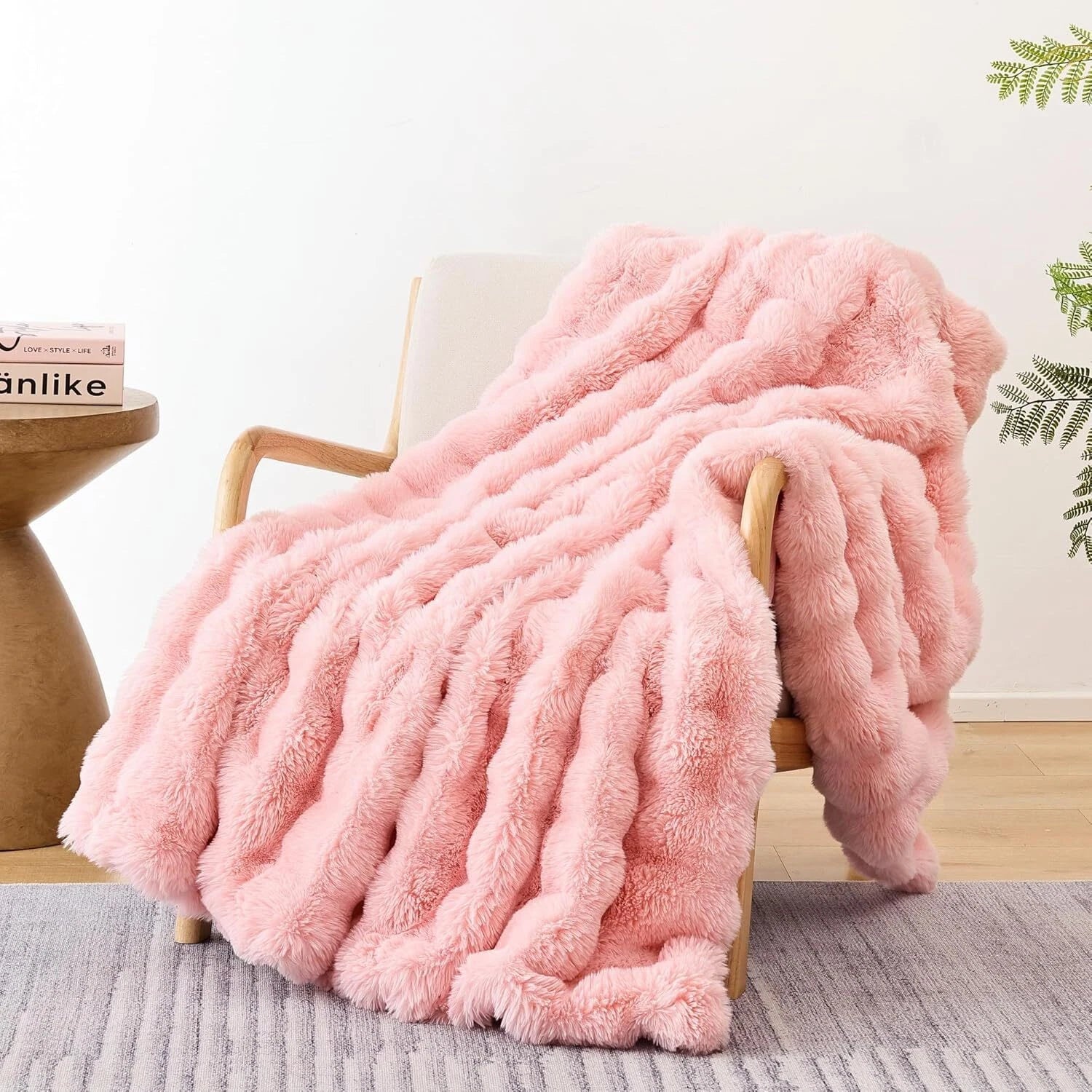 Fur Throw Blanket for Couch – Blush Pink Fluffy Cozy Rabbit Fleece, Plush Soft 07FC0E-D4 - KOEEK