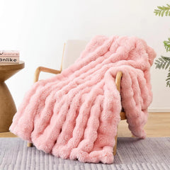 Fur Throw Blanket for Couch – Blush Pink Fluffy Cozy Rabbit Fleece, Plush Soft 07FC0E-D4 - KOEEK