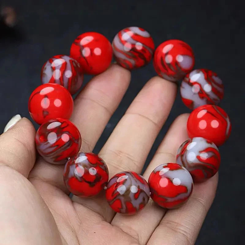 Natural White Jade Chicken Blood Stone Color Wealth Charm Bracelet Bracelet 07FC0E-D4 - KOEEK