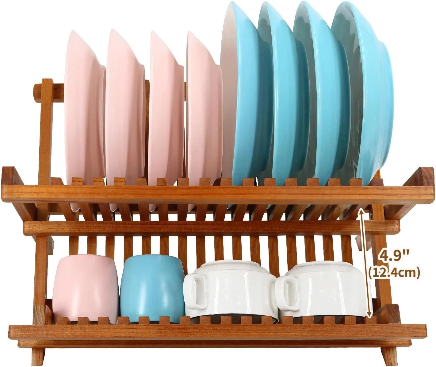 Compact Teak Dish Rack Foldable 2 Tier Dish Rack Dish Drying Rack 07FC0E-D4 - KOEEK