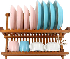 Compact Teak Dish Rack Foldable 2 Tier Dish Rack Dish Drying Rack 07FC0E-D4 - KOEEK