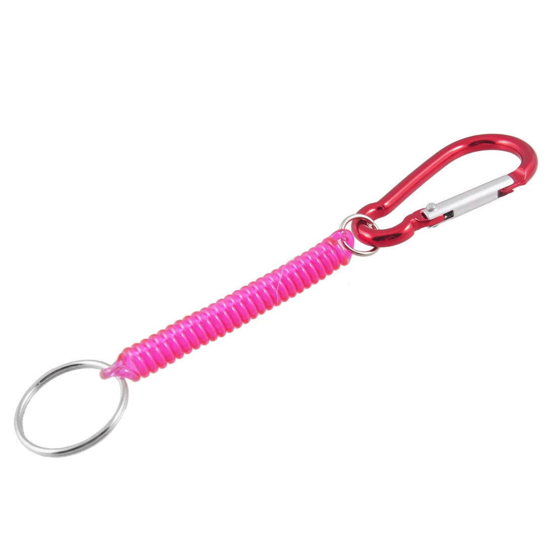 Carabiner Hook Pink Spring Elastic Plastic Coil Keyring Keychain Strap Rope 5.1" 07FC0E-D4 - KOEEK