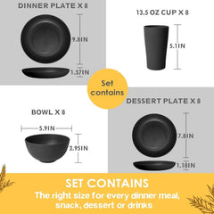 32-Piece Kitchen Plastic Wheat Straw Dinnerware Set, Service for 8, Unbreakable