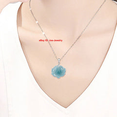 Solid 925 Sterling Silver With Natural Green Jade Lotus Flower Pendant 20.9mm H 07FC0E-D4 - KOEEK