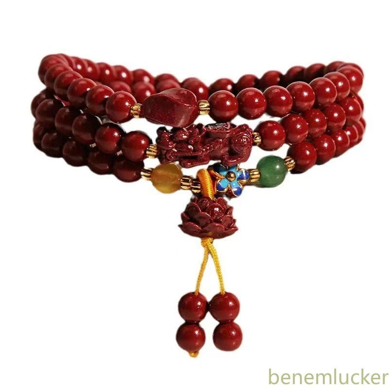 Natural Cinnabar Handcarved Pi Xiu Luck Bracelet Prayer Beads Amulet Bangle 07FC0E-D4 - KOEEK
