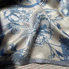 Silk Square Scarf 65*65cm Women Light Blue Flowers Kerchief Headscarf Wrap 07FC0E-D4 - KOEEK