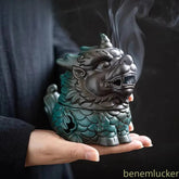 13cm Chinese Ceramic Kirin Incense Burner Auspicious Zen Censer Decoration 07FC0E-D4 - KOEEK
