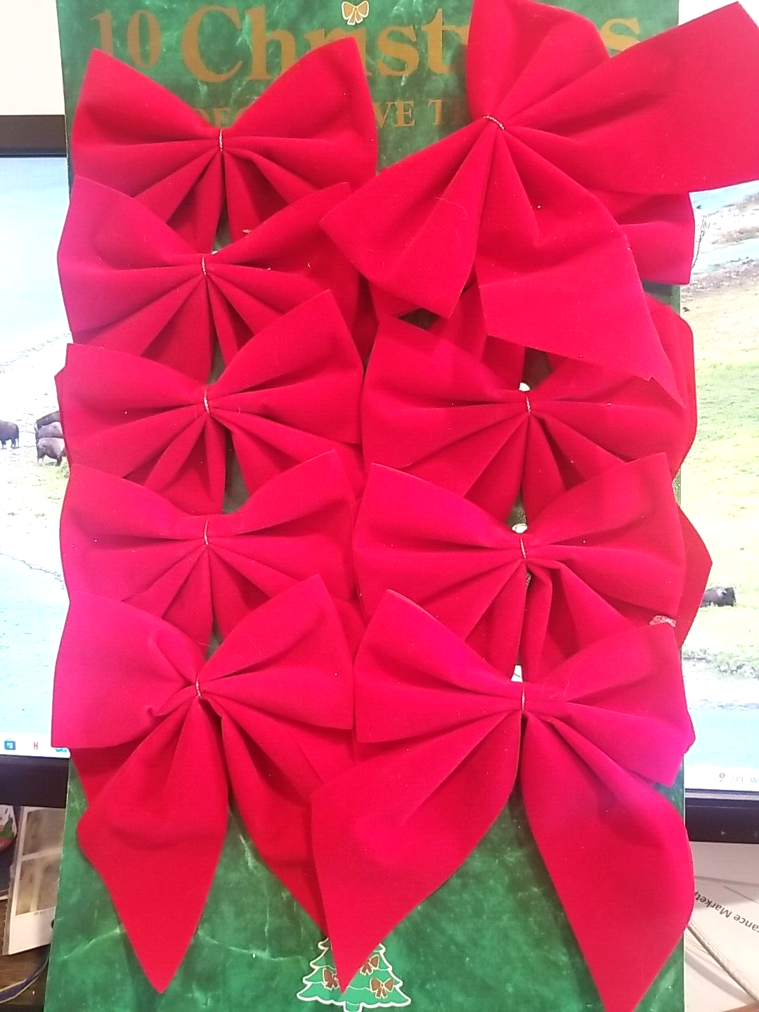 (10 BOWS) CHRISTMAS TREE SMALL 6" RED VELVET BOWS DECORATIONS TRIM/GIFT ORNAMENT 07FC0E-D4 - KOEEK