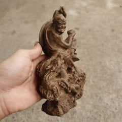 17*9cm Vietnamese Agarwood Carved Dragon Arhat Figurine Feng Shui Wealth Gift 07FC0E-D4 - KOEEK